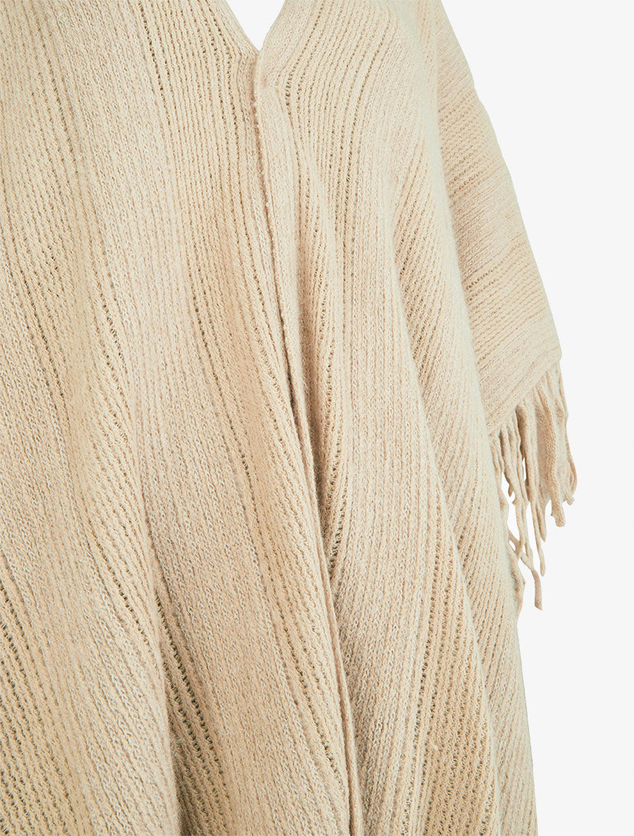 Poncho mi-long uni à franges - Beige - 3