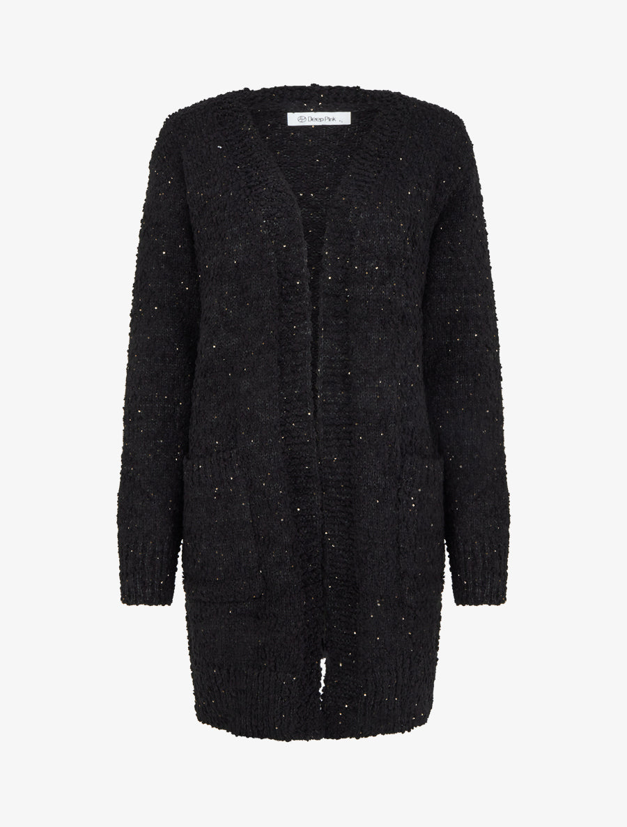 Gilet long uni à sequins - Noir - 1