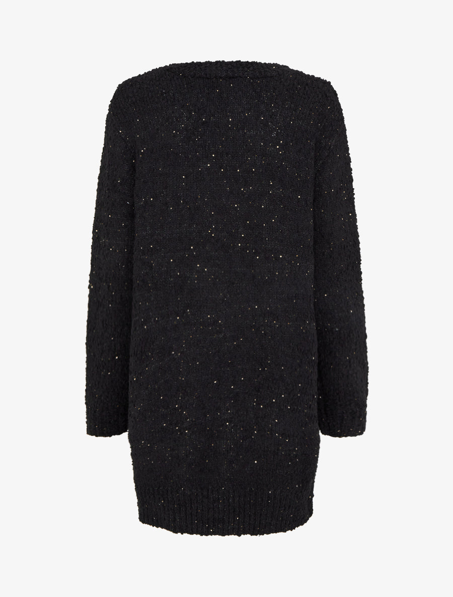 Gilet long uni à sequins - Noir - 2
