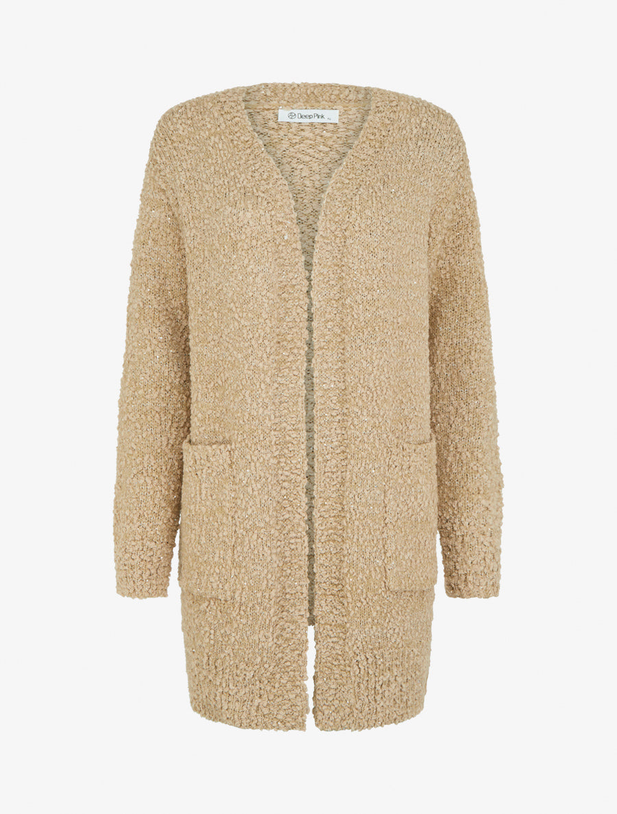 Gilet long uni à sequins - Beige - 1