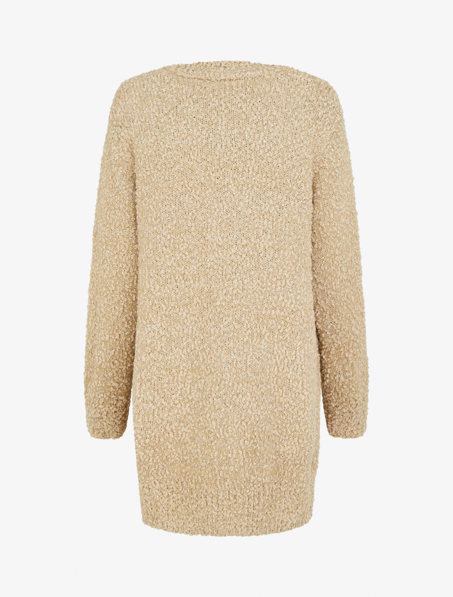 Gilet long uni à sequins - Beige - 2