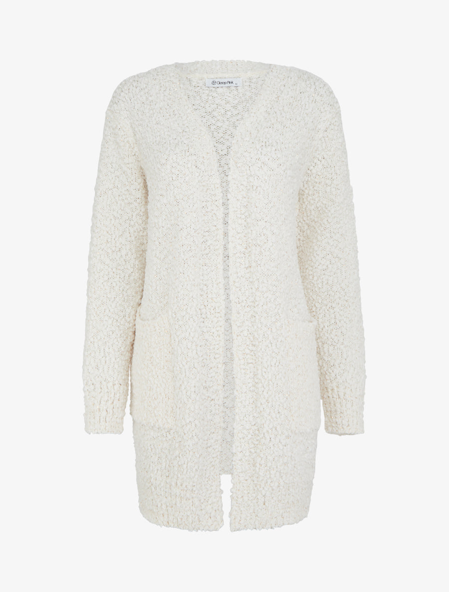 Gilet long uni à sequins - Blanc - 1