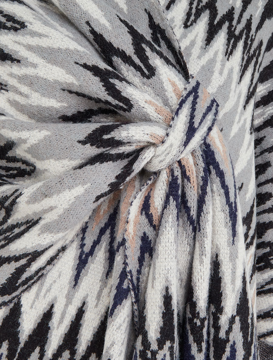 Poncho imprimé graphique à franges - Noir - 3