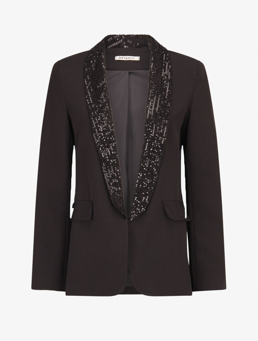 Blazer col à sequins - Noir - 1