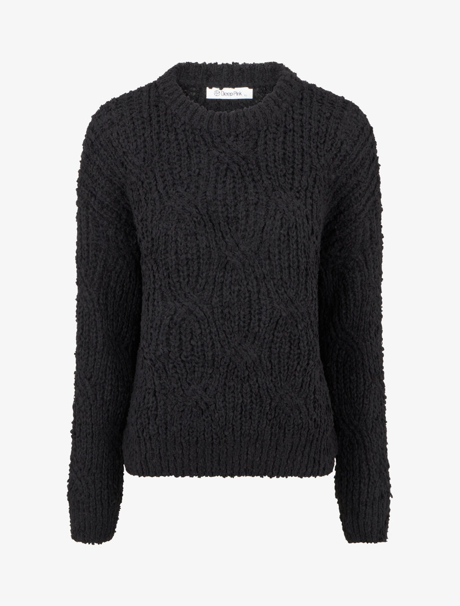 Pull droit en maille épaisse - Noir - 1