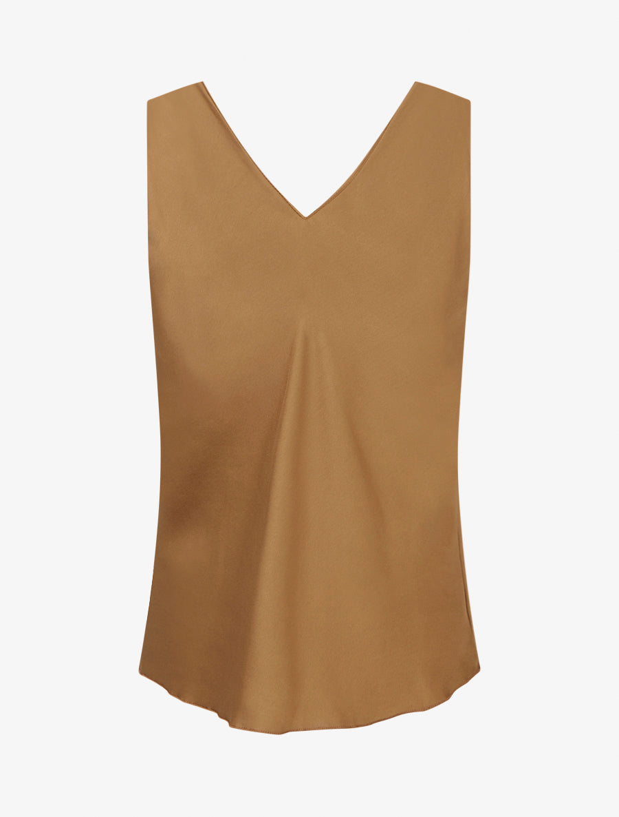 Top satiné à empiècement bijoux - Camel - 2