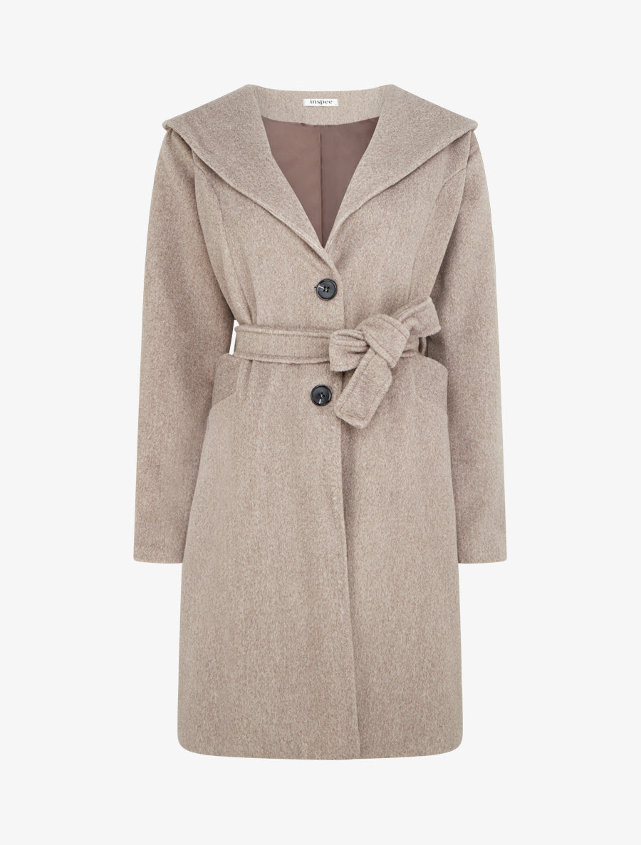 Manteau long à capuche - Taupe - 1