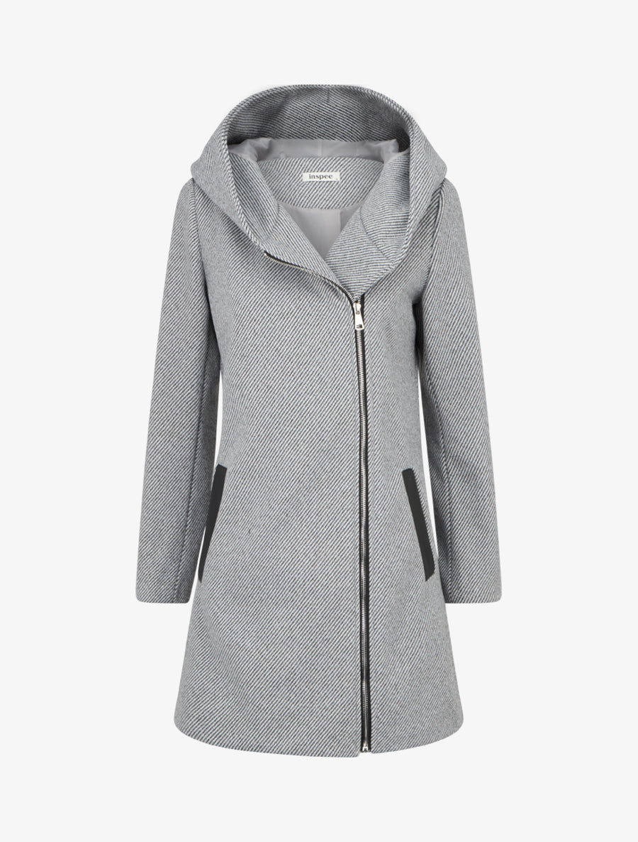 Manteau à capuche et empiècements simili - Gris - 1
