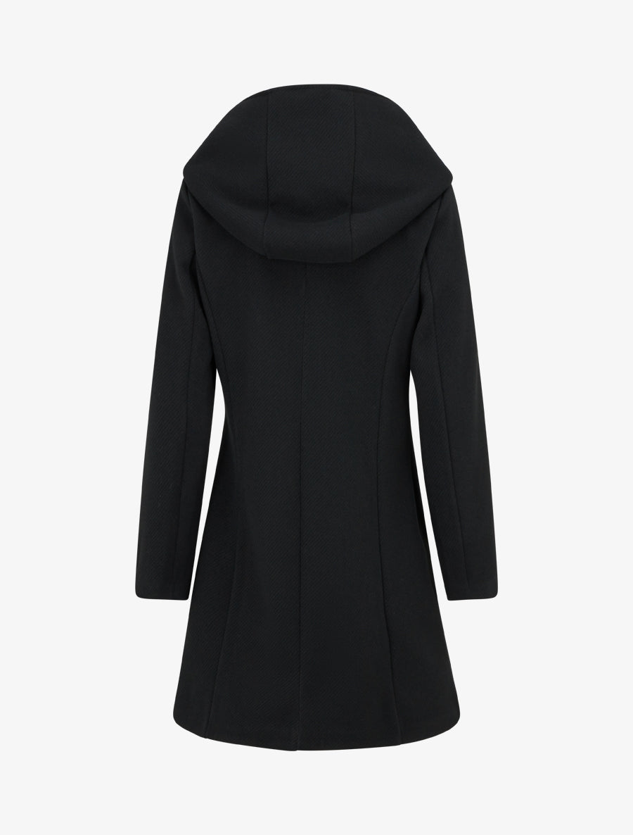 Manteau à capuche et empiècements simili - Noir - 2