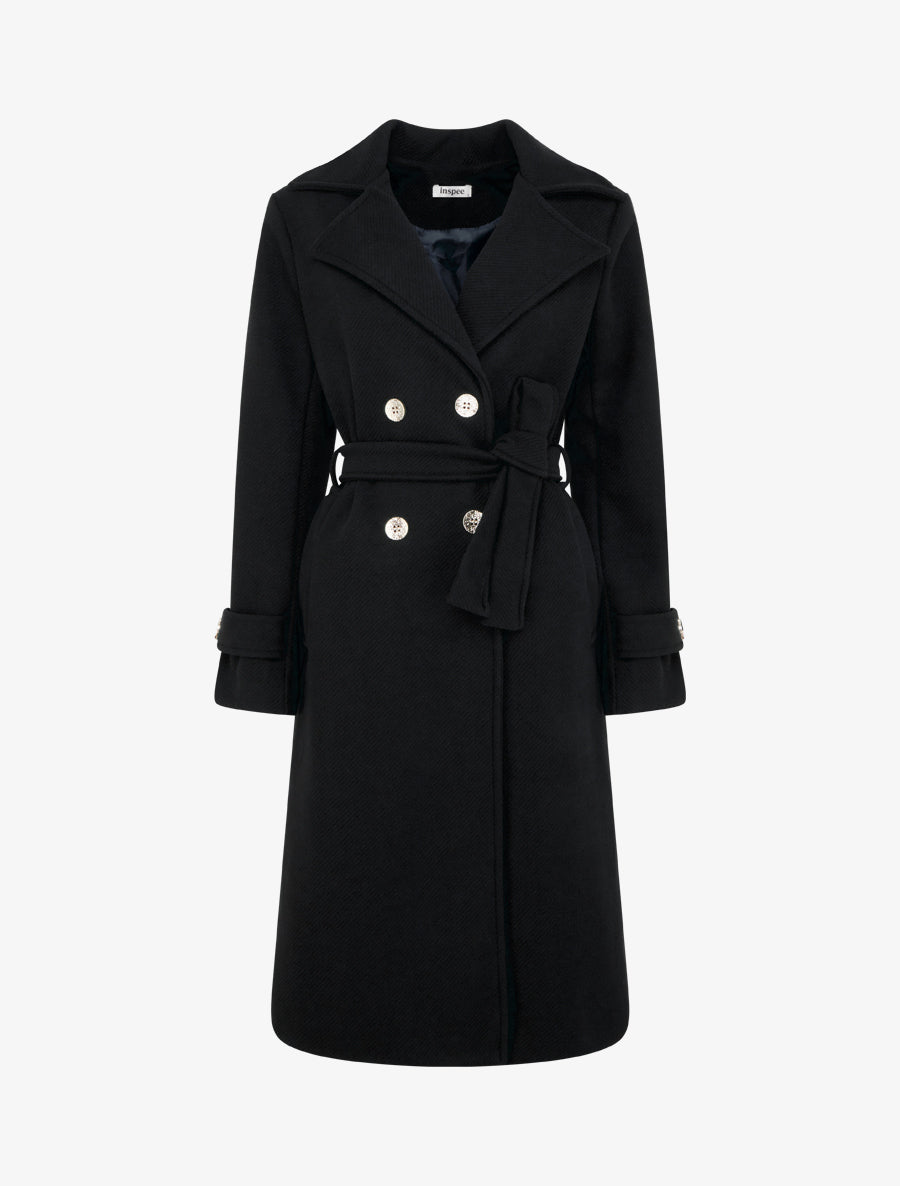 Manteau long croisé à boutons - Noir - 1
