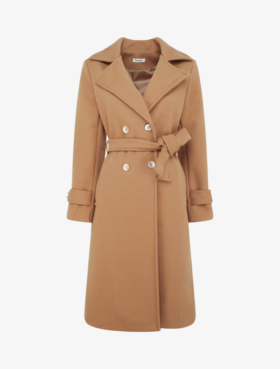 Manteau long croisé à boutons - Camel - 1