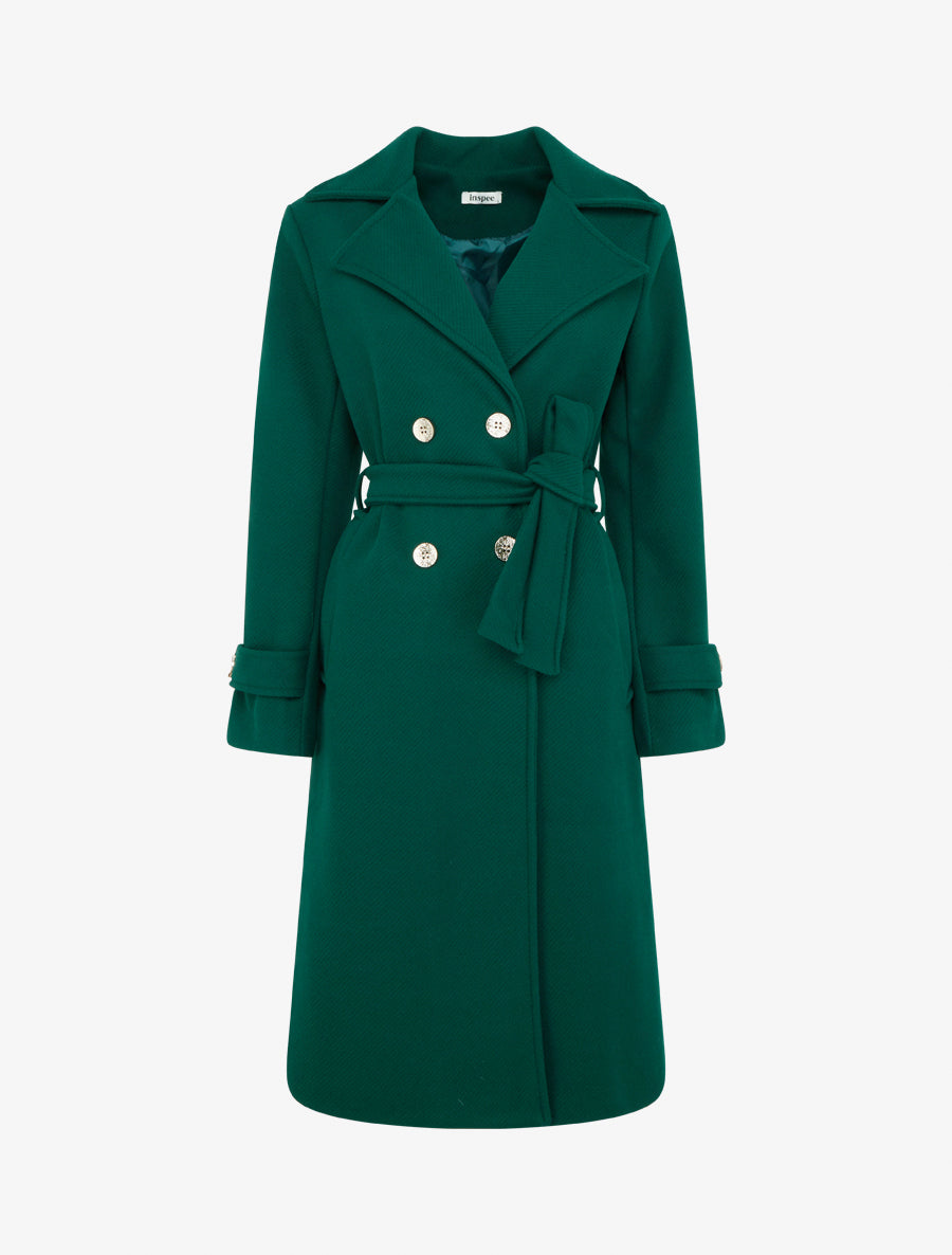 Manteau long croisé à boutons - Vert sapin - 1