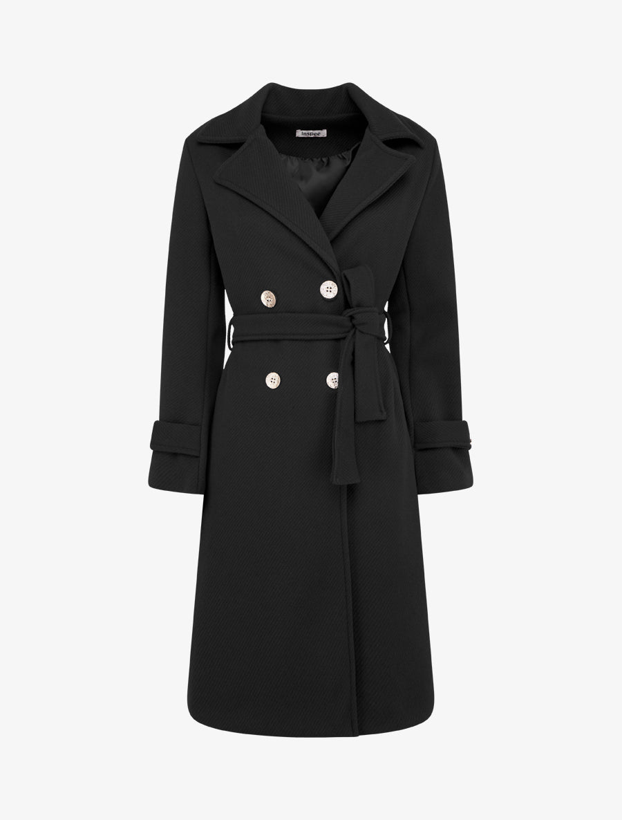 Manteau droit croisé à boutons - Noir - 1