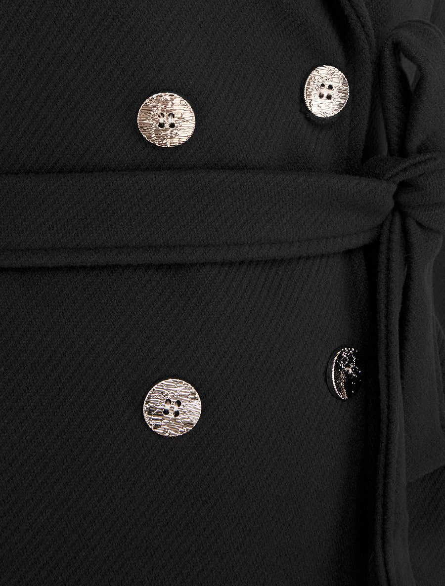 Manteau droit croisé à boutons - Noir - 3