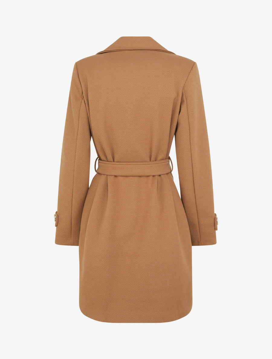 Manteau droit croisé à boutons - Camel - 2