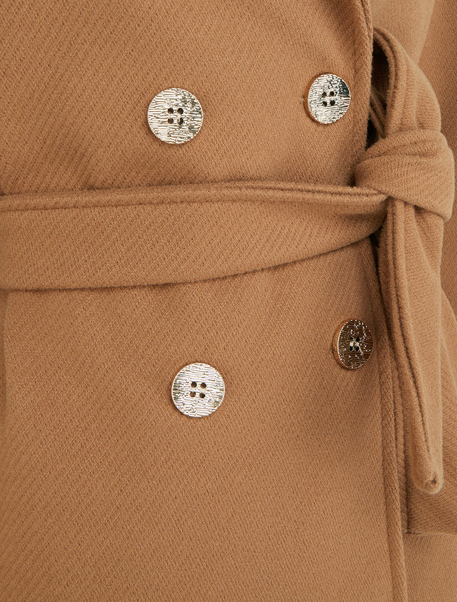 Manteau droit croisé à boutons - Camel - 3