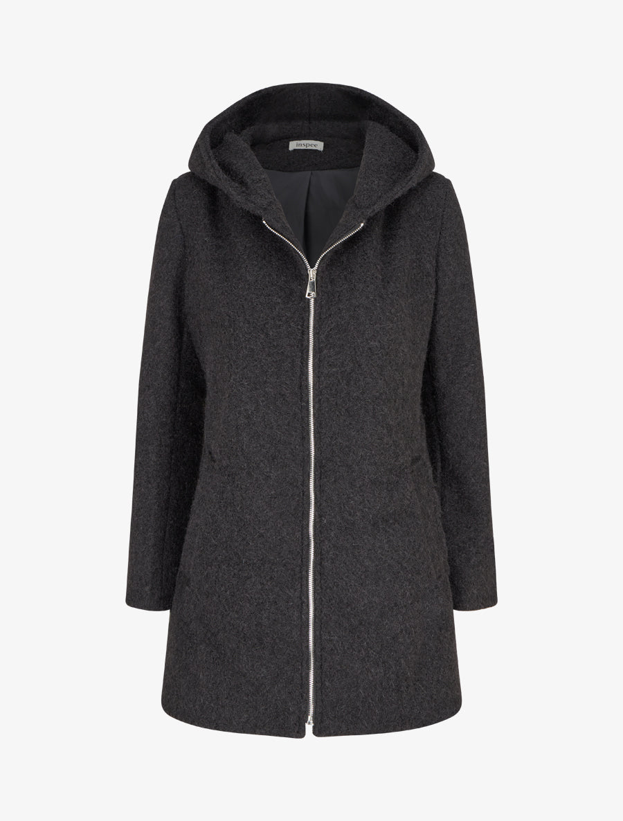 Manteau duveteux à capuche - Noir - 1