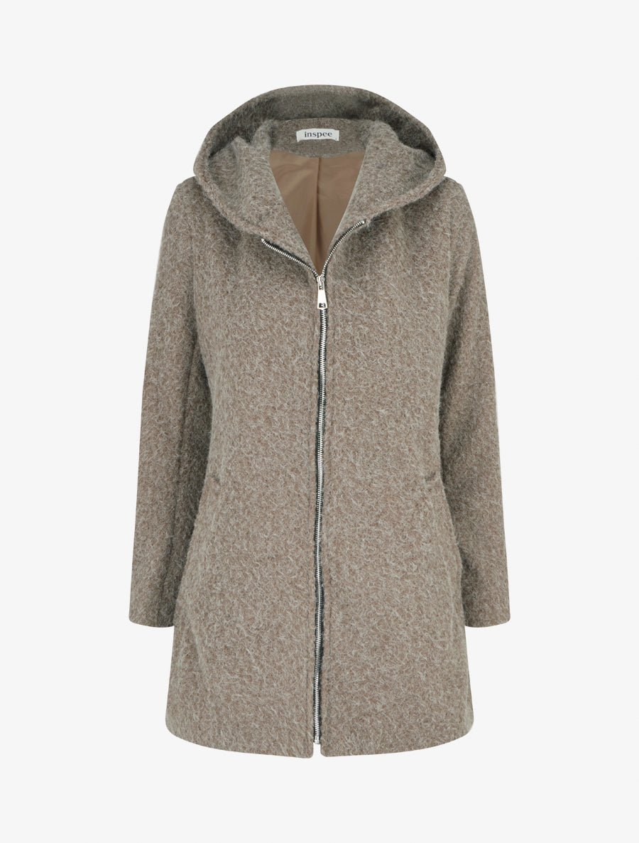 Manteau duveteux à capuche - Taupe - 1