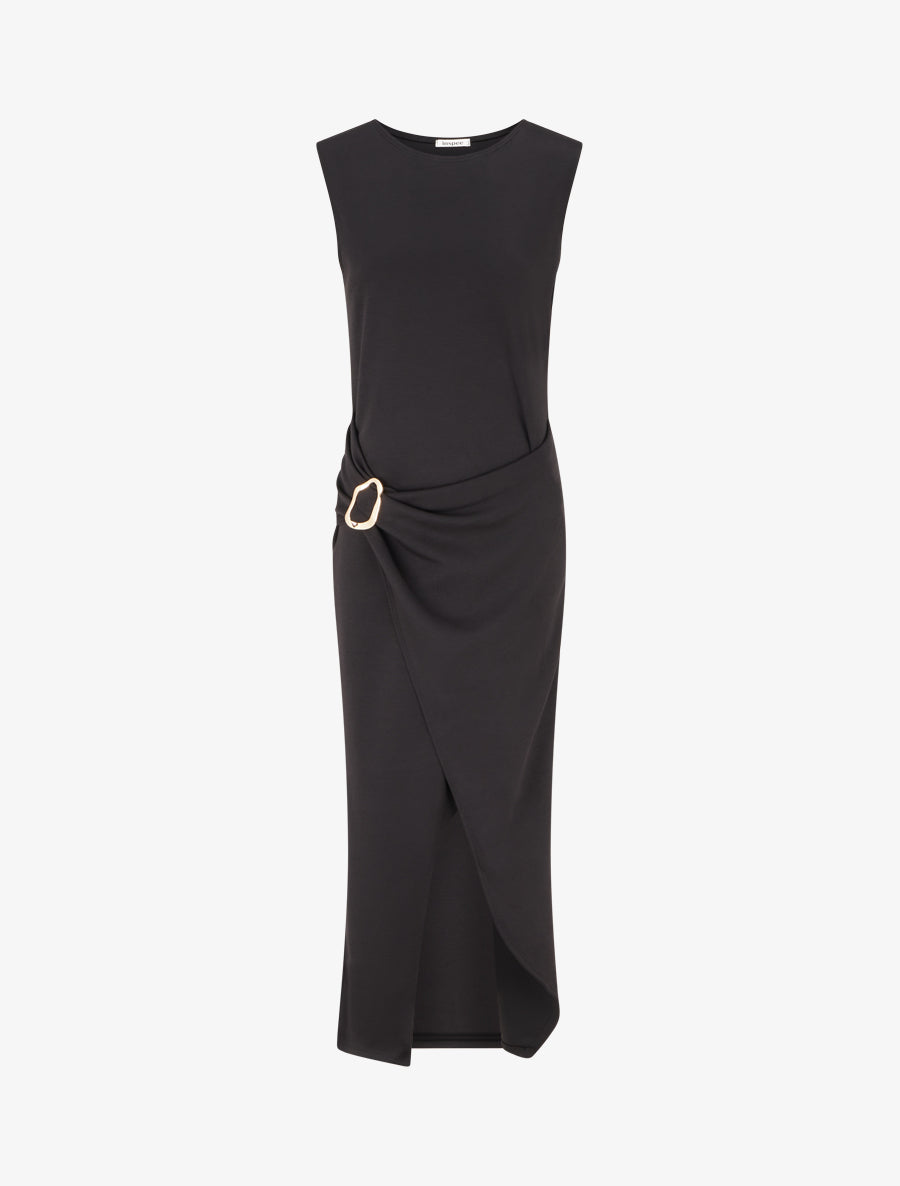 Robe longue fendue à empiècement bijou - Noir - 1
