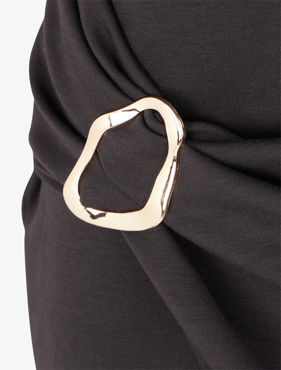 Robe longue fendue à empiècement bijou - Noir - 3