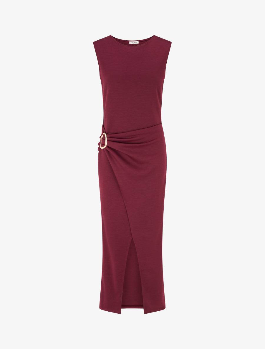 Robe longue fendue à empiècement bijou - Lie de vin - 1