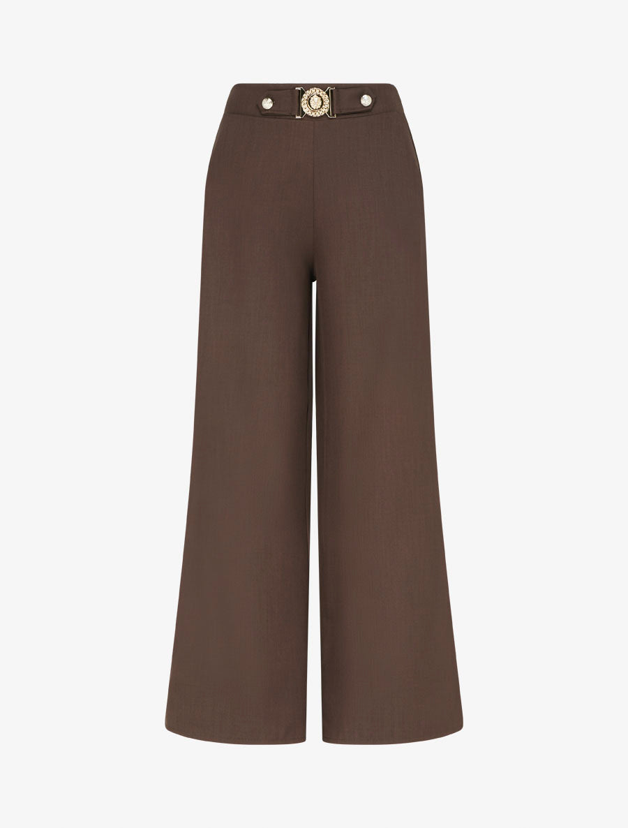 Pantalon droit à ceinture fantaisie - Marron - 1