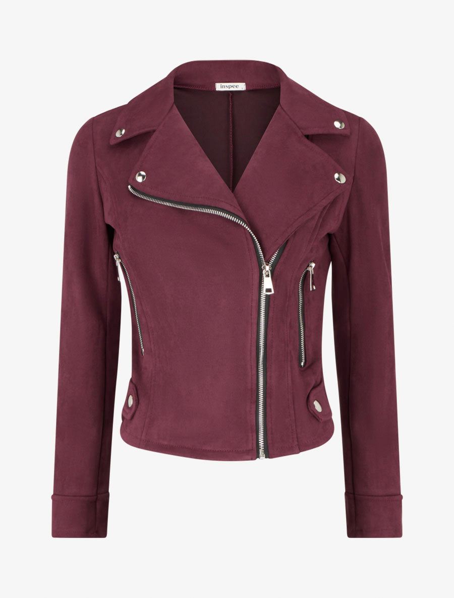 Jacke aus Wildlederimitat mit Reißverschluss - Pflaume