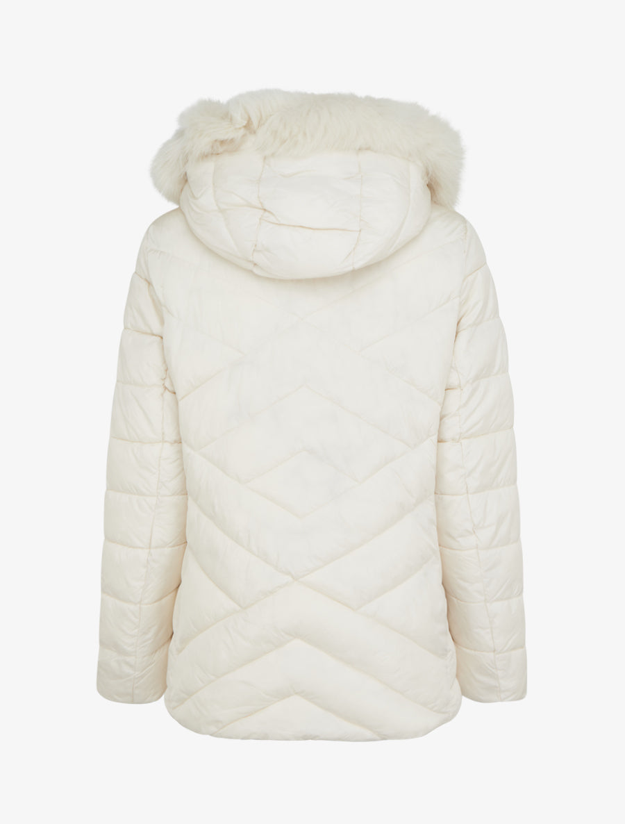 Doudoune matelassée à capuche fourrure synthétique - Crème - 2