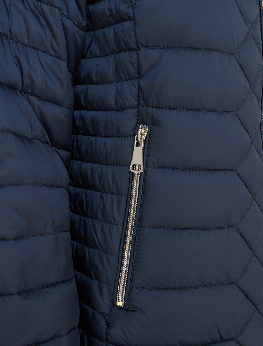 Doudoune unie à capuche - Marine - 3