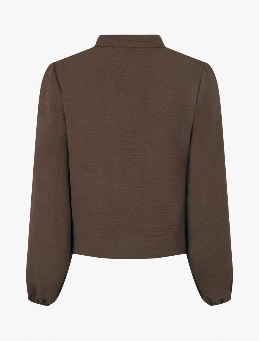 Fließende Bluse mit Ballonschnitt und Häkel-Detail - Braun