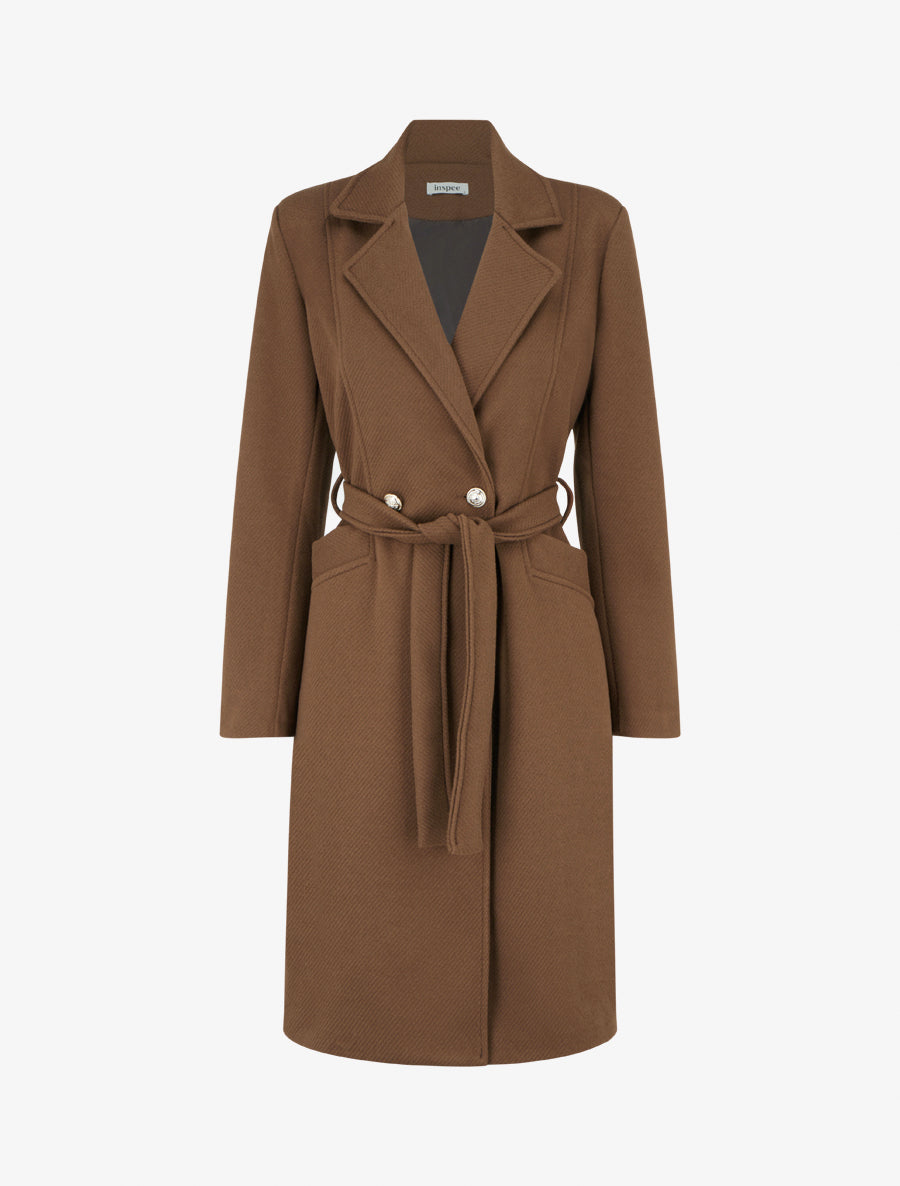 Manteau en laine mélangéee à col cranté - Marron - 1