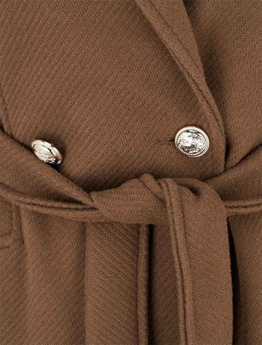 Manteau en laine mélangéee à col cranté - Marron - 3