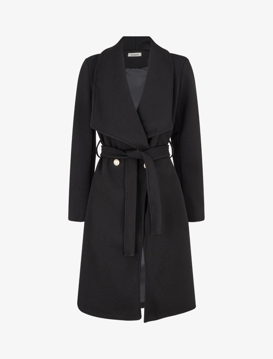 Manteau long ceinturé - Noir - 1