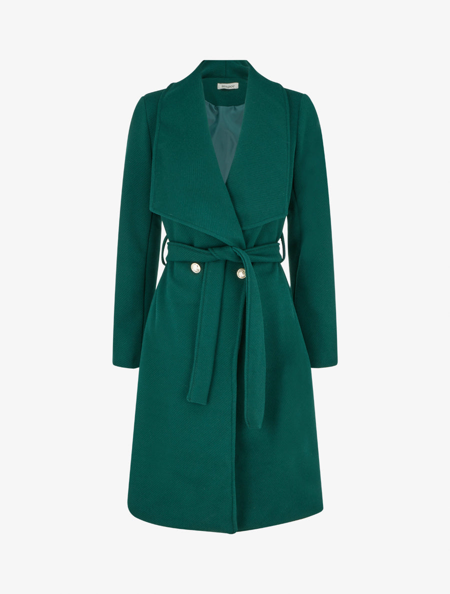 Manteau long ceinturé - Vert sapin - 1