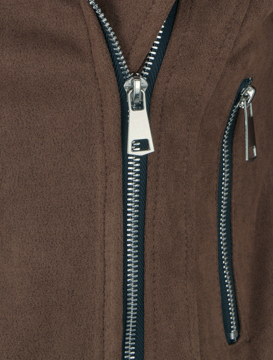 Jacke aus Wildlederimitat mit Reißverschluss - Braun
