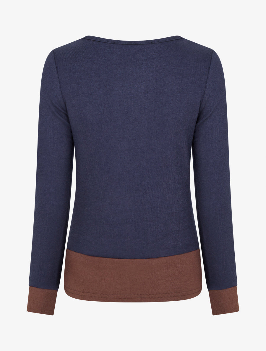 Pull bicolore à boutons décoratifs - Marine - 2