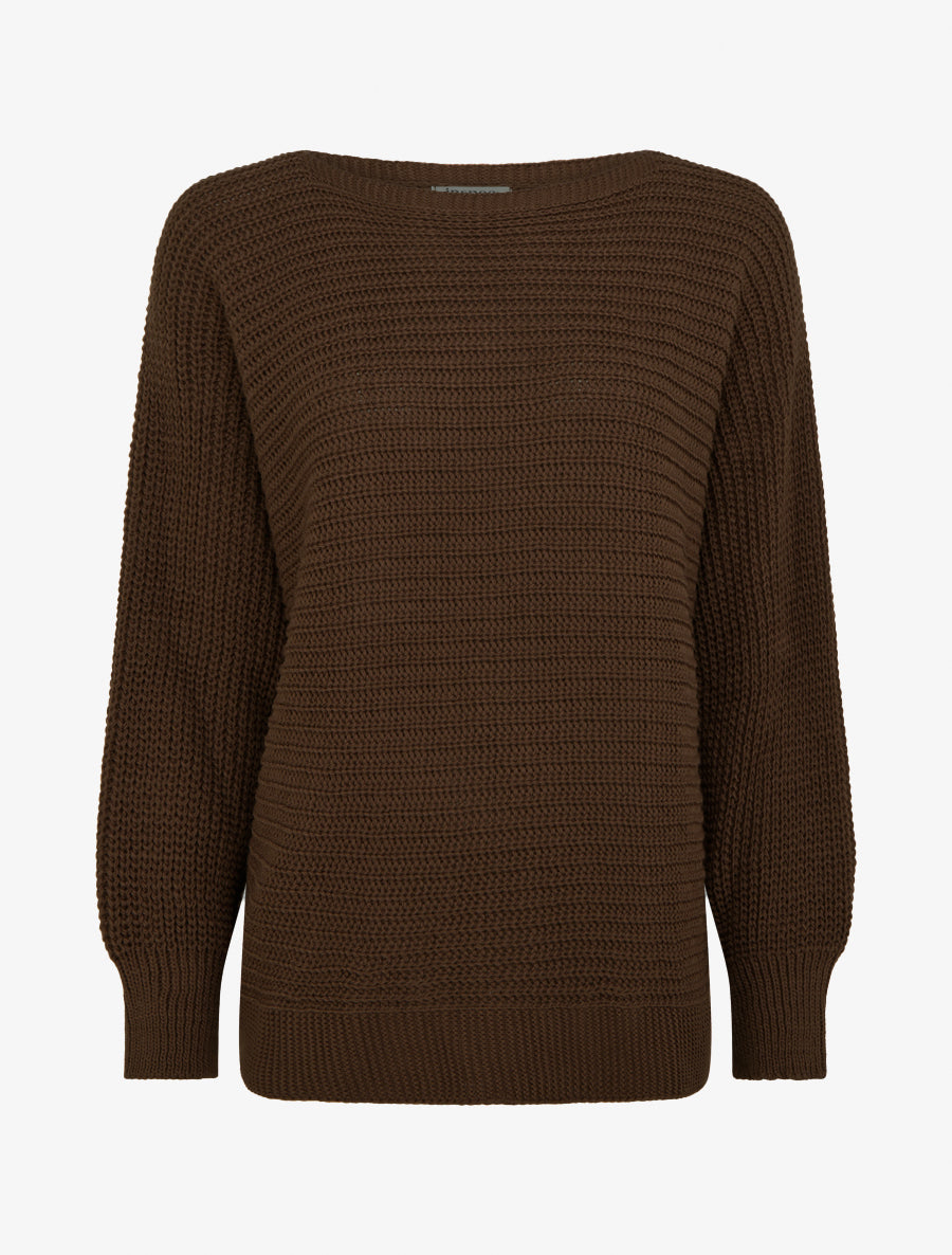 Pull uni à manches chauves-souris - Marron foncé - 1