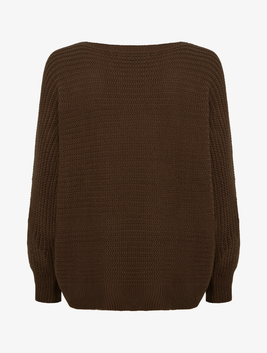 Pull uni à manches chauves-souris - Marron foncé - 2