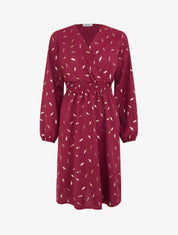 Robe évasée à imprimé plumes dorées - Lie de vin - 1