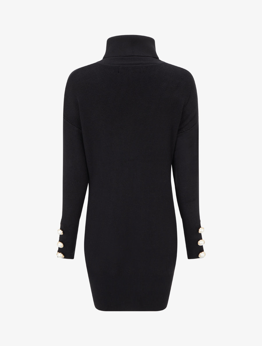 Pull long à boutons décoratifs aux manches - Noir - 2