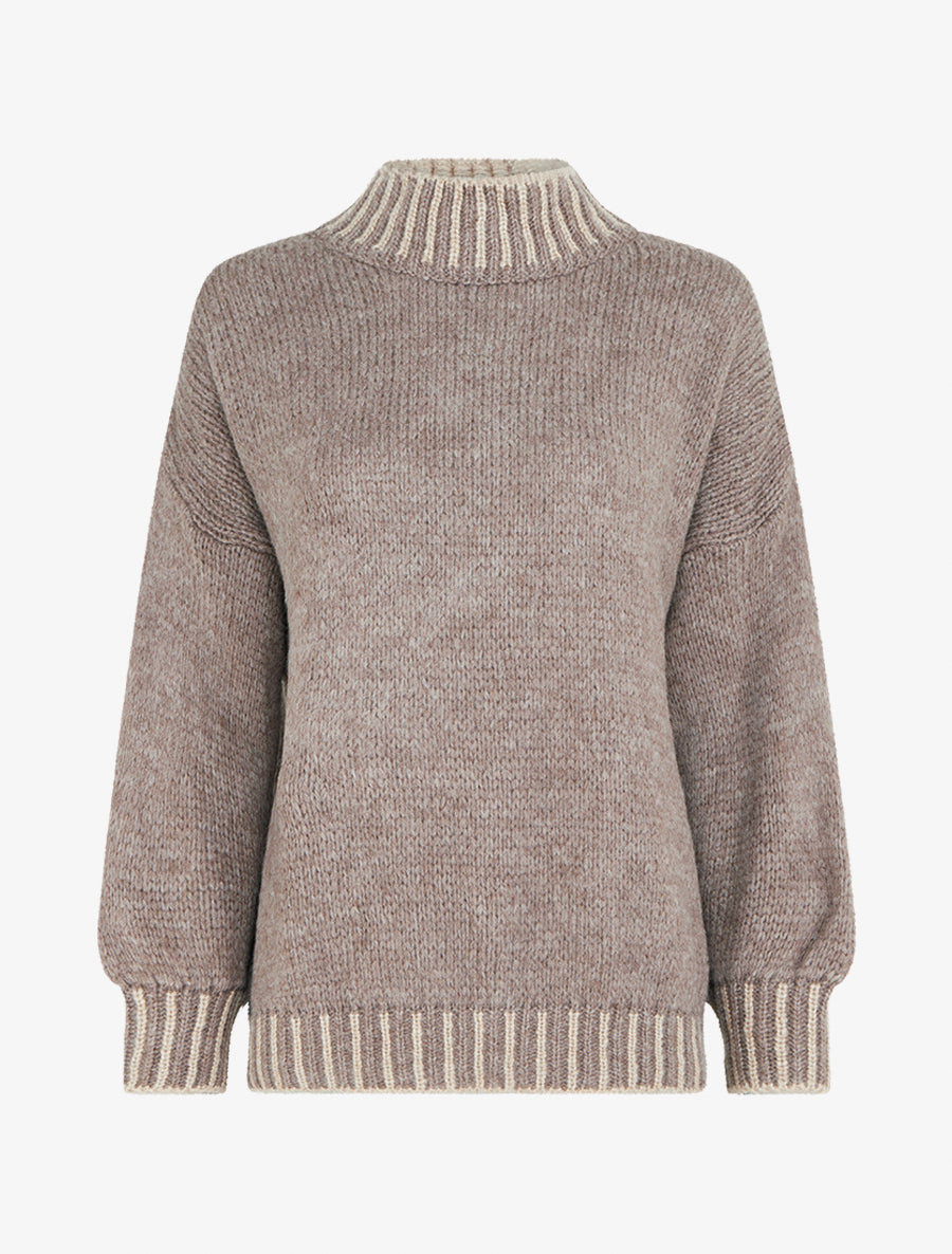 Pull en maille à col montant - Taupe - 1
