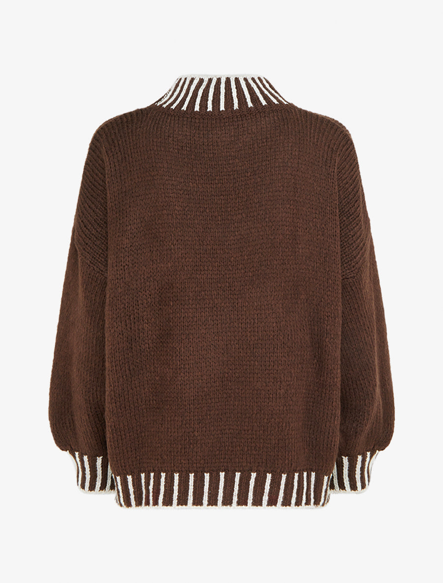 Pull en maille à col montant - Marron - 2