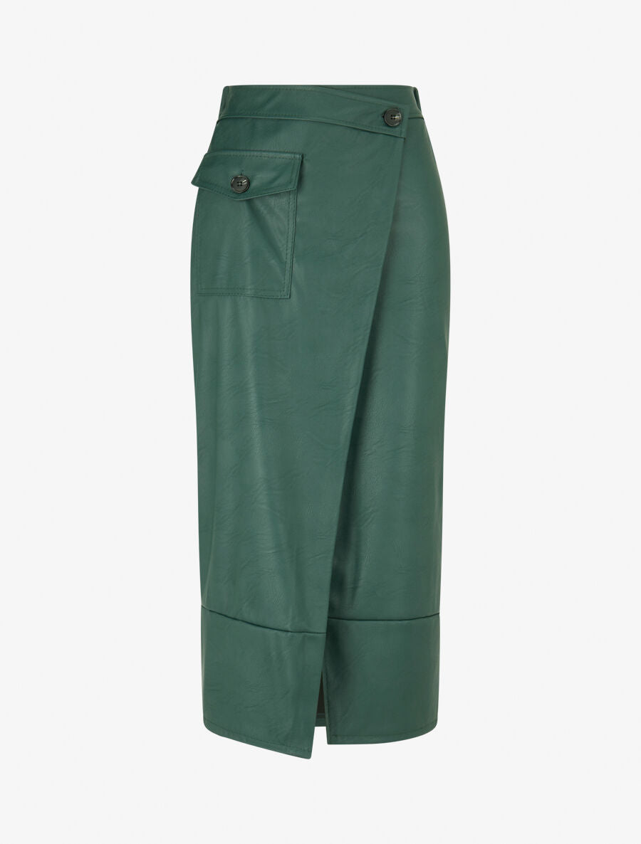 Jupe longue en simili effet portefeuille - Vert - 1