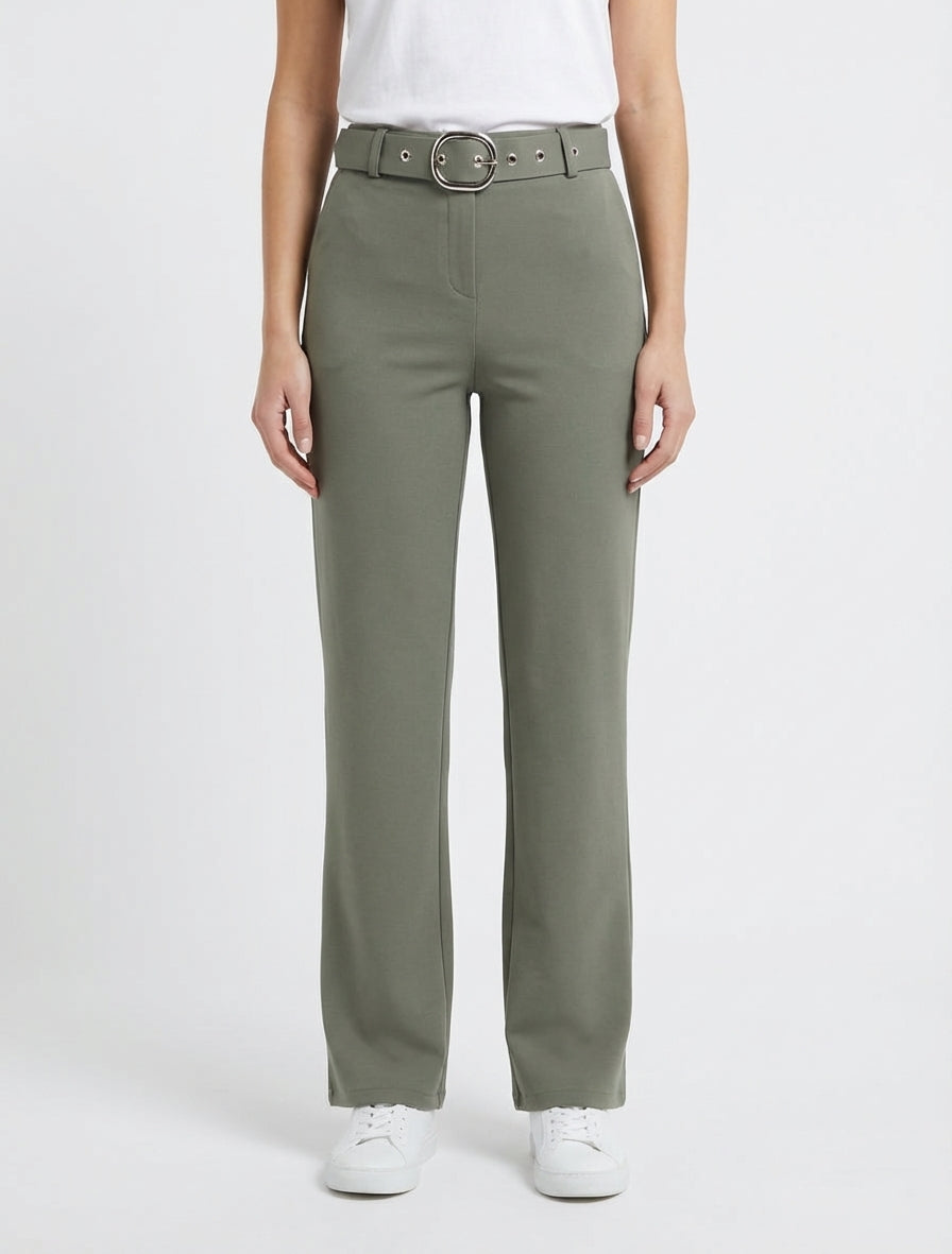 Gerade Hose mit Gürtel - Kaki