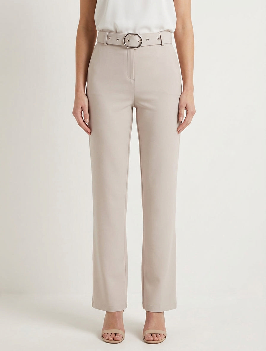 Gerade Hose mit Gürtel - Beige