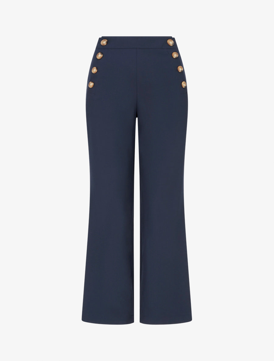 Pantalon droit à fermeture boutonnée sur les côtés - Marine - 1