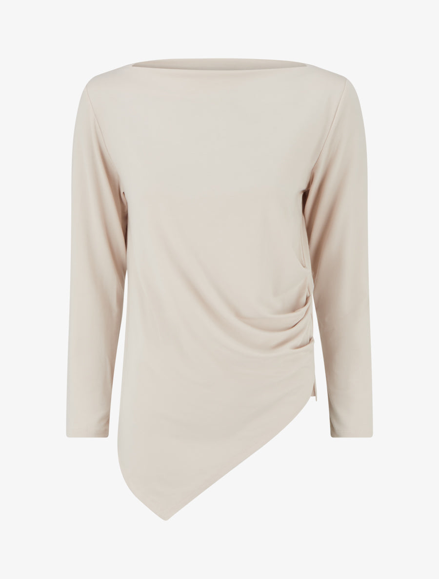 Top uni asymétrique à col rond - Beige - 1
