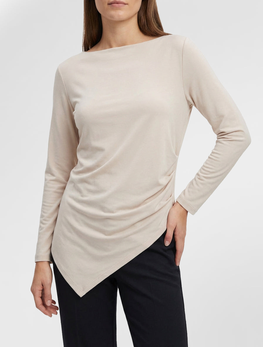 Asymmetrisches Top mit Rundhalsausschnitt - Beige
