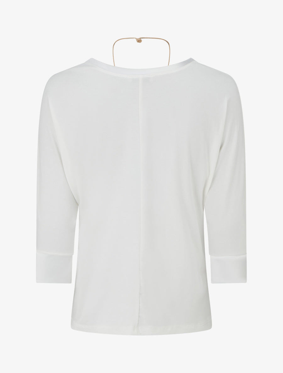 Top uni à empiècement en satin - Blanc - 2