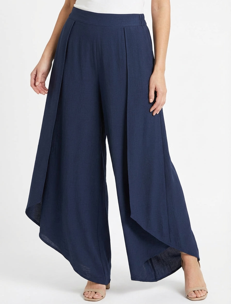 Weite Hose mit asymmetrischen Kanten - Marine